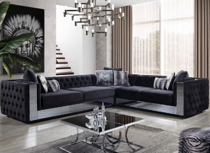 Zwart Chesterfield gestoffeerde bank Hoekbank Set Bekleding Luxe Hoekbanken